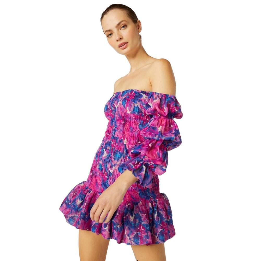 NWT! Misa Noura Floral Print Smocked Off the Shoulder Minidress - Size XL